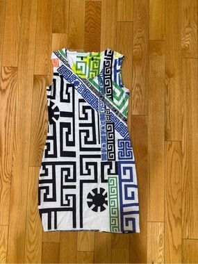 Sleeveless Shift Dress multicolor Greek design stretchy fabric